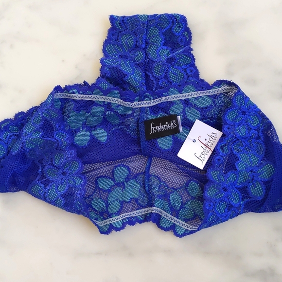 NWT. Frederick's Of Hollywood All Lace Panty with Blue/Green Embroidered Flowers - Picture 3 of 4